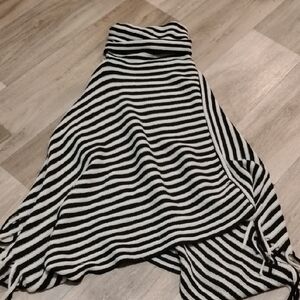 Black and White Striped Turtleneck Poncho